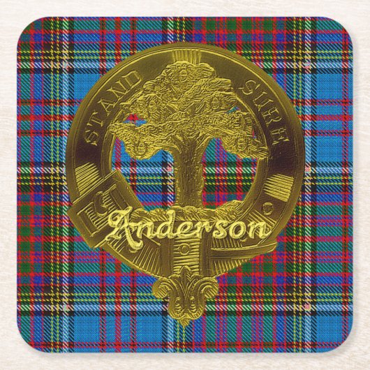 Anderson Clan Tartan & Emblem Kartonnen Onderzetters (Voorkant)