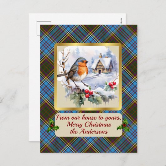 Anderson Crest & Tartan w/Robin Gepersonaliseerd Feestdagenkaart (Voorkant / Achterkant)