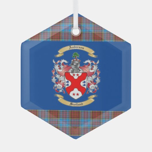 Anderson Crest w/Anderson Tartan. Glas Ornament (Voorkant)