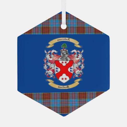 Anderson Crest w/Anderson Tartan. Glas Ornament (Achterkant)