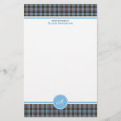 Anderson Familie Tartan Lichtblauw Plaid Monogram Briefpapier (Voorkant)