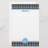 Anderson Familie Tartan Lichtblauw Plaid Monogram Briefpapier (Voorkant / Achterkant)