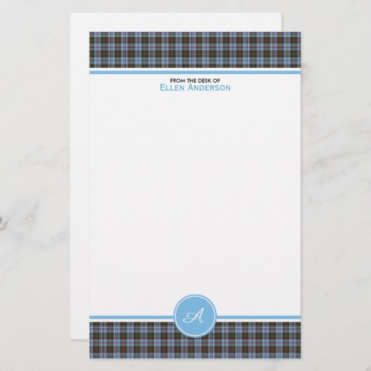 Anderson Familie Tartan Lichtblauw Plaid Monogram Briefpapier (Voorkant / Achterkant)