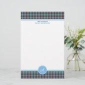 Anderson Familie Tartan Lichtblauw Plaid Monogram Briefpapier (Staand voorkant)