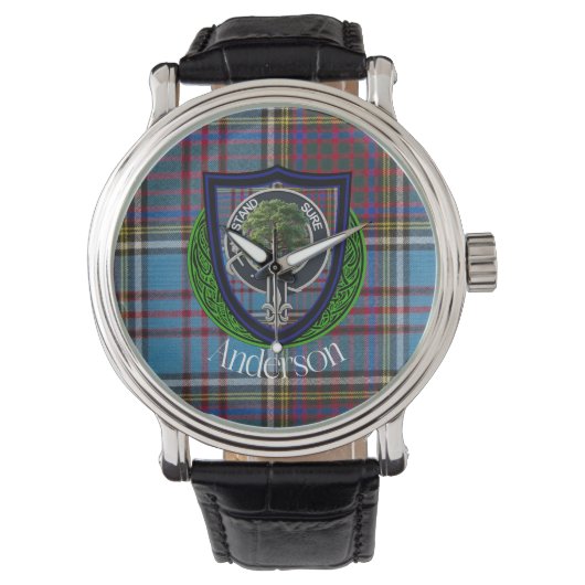 Anderson Schotse Clan Tartan en Crest Horloge (Voorkant)