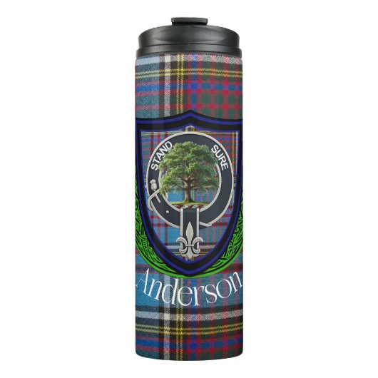 Anderson Schotse Clan Tartan en Crest Thermosbeker (Voorkant)