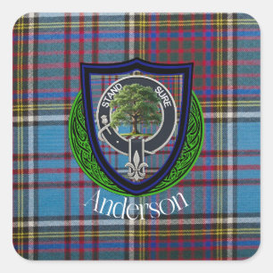 Anderson Schotse Clan Tartan en Crest Vierkante Sticker