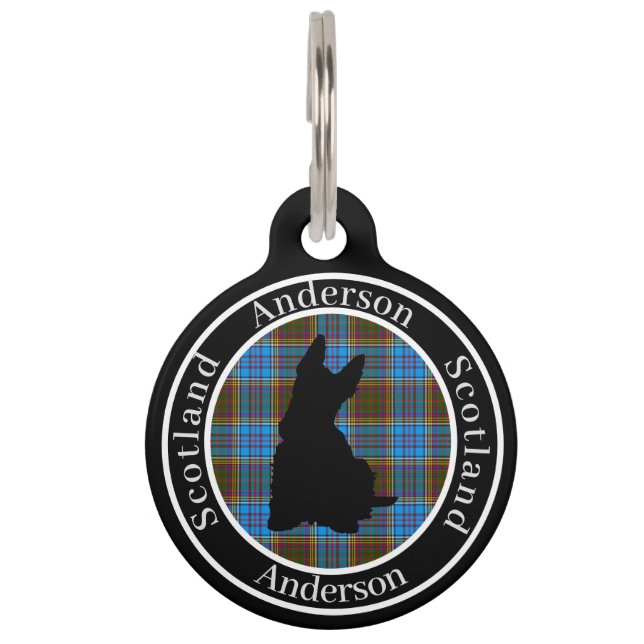 Anderson Tartan & Scottie Dog gepersonaliseerd Huisdierpenning (Voorkant)