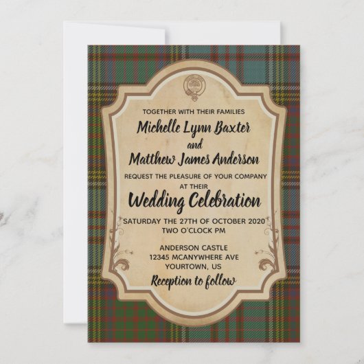 Anderson Tartan Wedding Invitation Kaart (Voorkant)