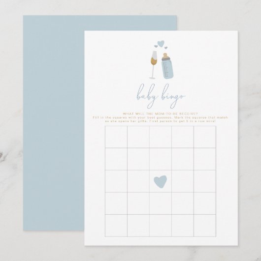 ANDI Blue Poppin' Baby shower Bingo Game Kaart (Voorkant / Achterkant)