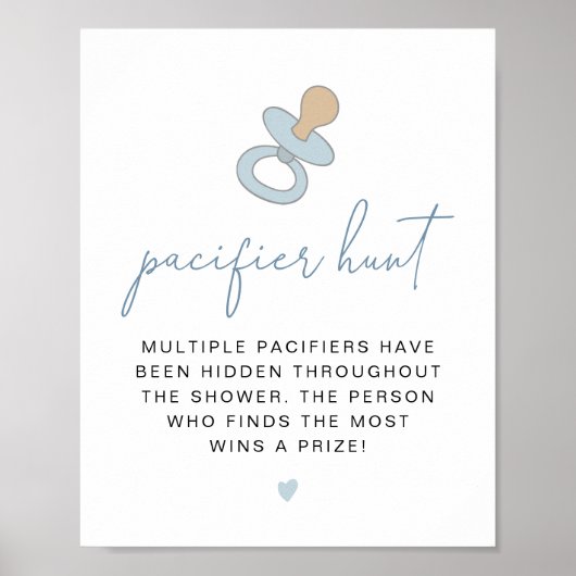 ANDI Dusty Blue Pacifier Hunt Baby shower Game Poster (Voorkant)