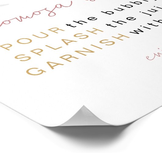 ANDI Dusty Roos Poppin' Fles Momosa Bar Sign. Poster (Hoek)