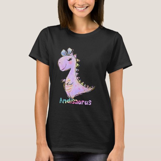 Andi naam Shirt meisje dinosaurus verjaardag Andre (Voorkant)