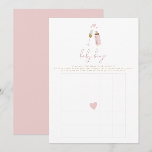 ANDI Pink Poppin' Baby shower Bingo Game Kaart (Voorkant / Achterkant)