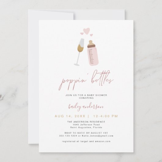 ANDI Pink Poppin Bottles Baby shower Kaart (Voorkant)