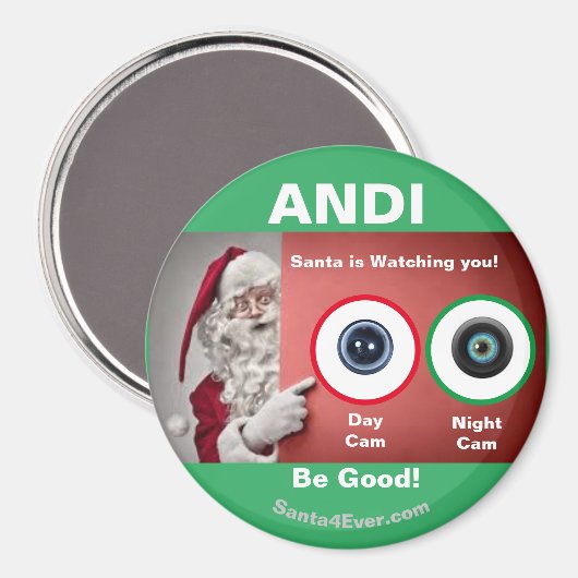 ANDI Santa kijkt naar je. Dag en nacht Magneet (Voorkant / Achterkant)