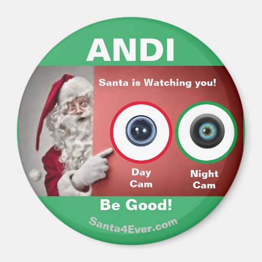 ANDI Santa kijkt naar je. Dag en nacht Magneet (Voorkant)