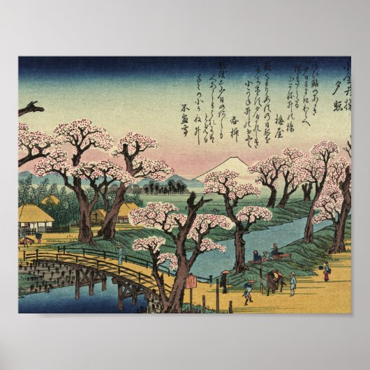 Ando Hiroshige - Evening Glow bij Koganei Bridge. Poster (Voorkant)