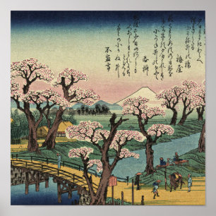 Ando Hiroshige - Evening Glow op Koganei Bridge Poster
