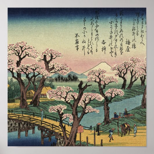 Ando Hiroshige - Evening Glow op Koganei Bridge Poster (Voorkant)