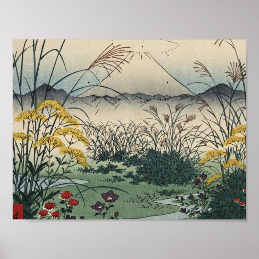 Ando Hiroshige - Otsuki Fields in de provincie Kai Poster (Voorkant)