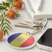 Andorra Glossy Circle Flag Sleutelhanger (Voorkant Rechts)