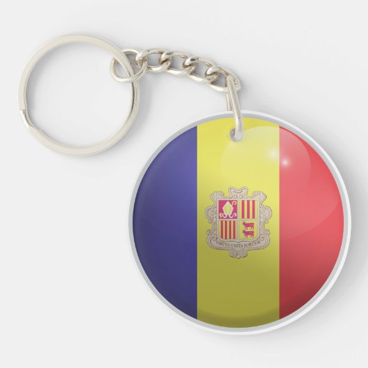Andorra Glossy Circle Flag Sleutelhanger (Voorkant)