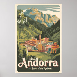 Andorra Illustratie Reis Kunst Vintage Poster