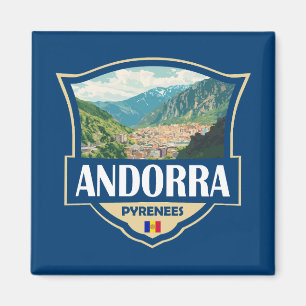 Andorra Illustratie Retro Badge Magneet