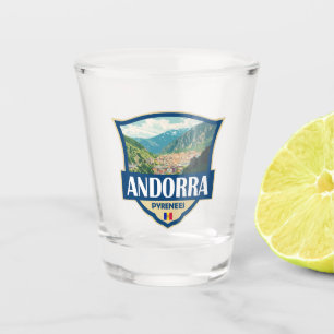 Andorra Illustratie Retro Badge Shot Glas