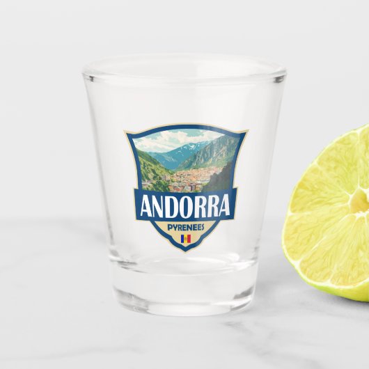 Andorra Illustratie Retro Badge Shot Glas (Voorkant)