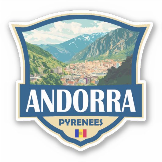 Andorra Illustratie Retro Badge Sticker (Voorkant)