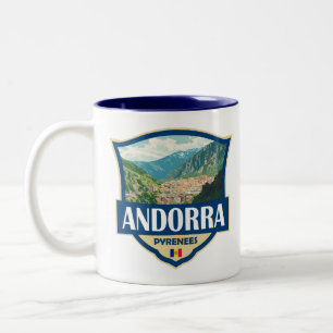 Andorra Illustratie Retro Badge Tweekleurige Koffiemok