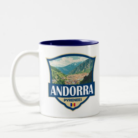 Andorra Illustratie Retro Badge Tweekleurige Koffiemok (Links)