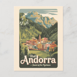 Andorra Illustration Travel Art Vintage Briefkaart