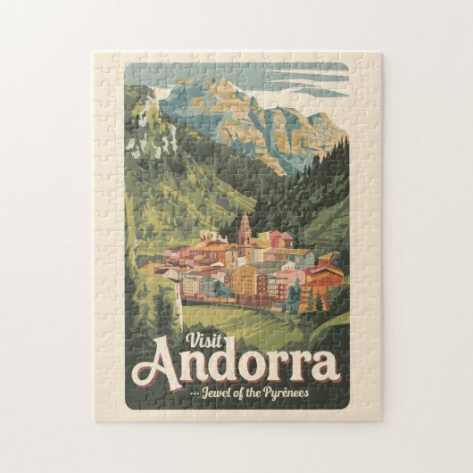 Andorra Illustration Travel Art Vintage Legpuzzel (Verticaal)