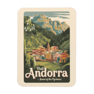 Andorra Illustration Travel Art Vintage Magneet