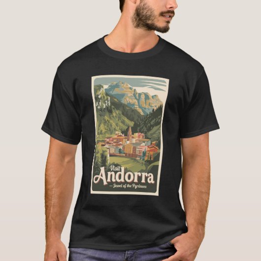 Andorra Illustration Travel Art Vintage T-shirt (Voorkant)