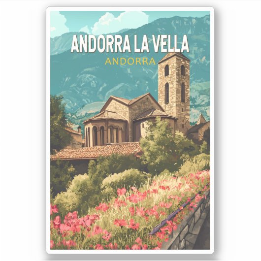 Andorra la Vella Travel Art Vintage Sticker (Voorkant)