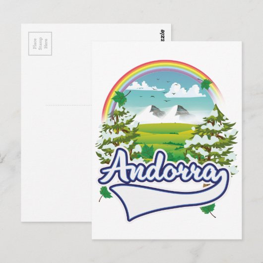 Andorra retro reislogo briefkaart (Voorkant / Achterkant)