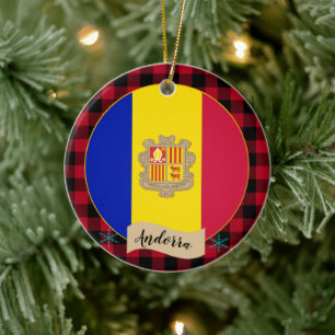 Andorra, Rode buffalo-pleister en Andorrese vlag Keramisch Ornament