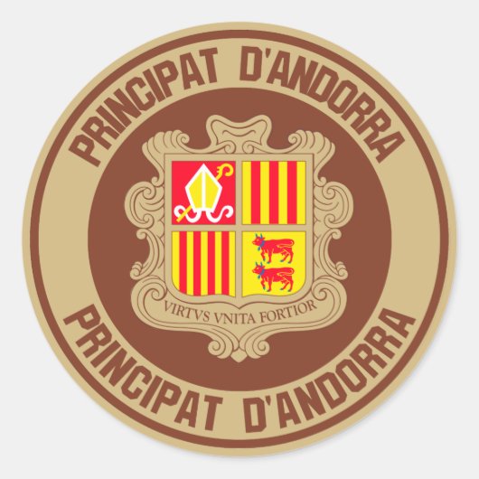 Andorra Round Emblem Ronde Sticker (Voorkant)