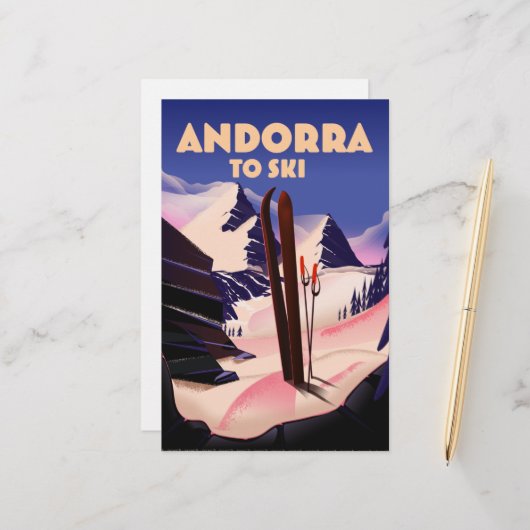 Andorra ski-poster. briefpapier (Voorkant / Achterkant in situ)