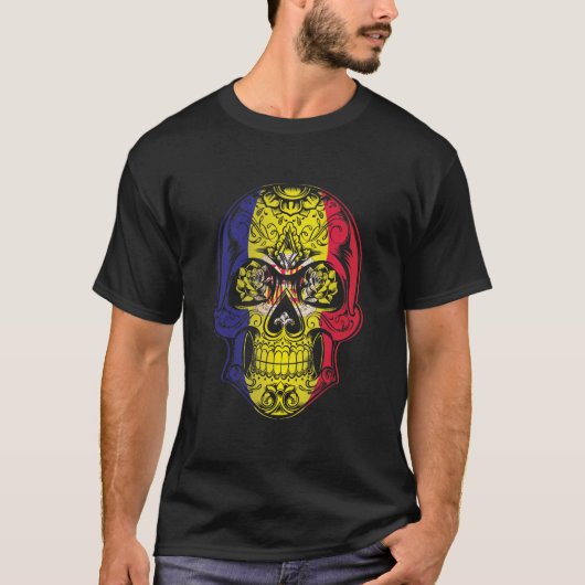 Andorra Skull en Rozen vlag T-shirt (Voorkant)