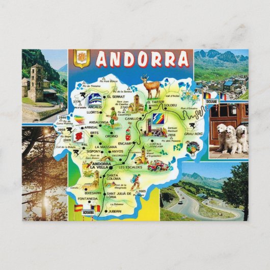 Andorra Vintage Kaart Ansichtkaart (Voorkant)