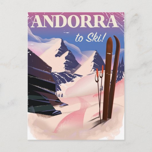 Andorra vintage skiposter briefkaart (Voorkant)