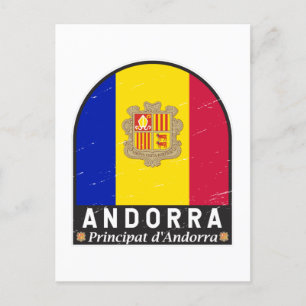 Andorra vlag Embleem  met drukcabine Briefkaart