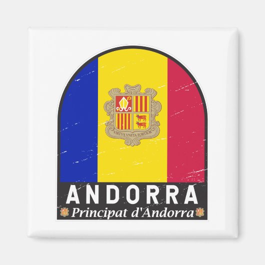 Andorra vlag Embleem  met drukcabine Magneet (Voorkant)