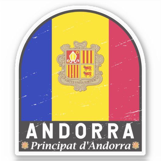 Andorra vlag Embleem met drukcabine Sticker (Voorkant)