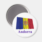 Andorra Zwaaiende Vlag met Naam Magneet (Voorkant / Achterkant)
